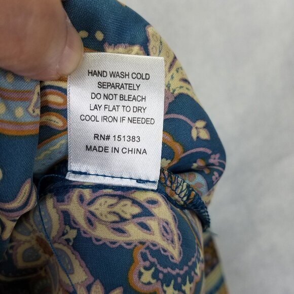 Current Air Blouse Women XS Long Sleeve Boho Paisley Satin Colorful Anthropologi - Picture 13 of 16